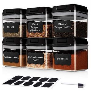 6 pièces Mini pot à épices ensemble-noir petits récipients de stockage de nourriture en plastique avec couvercles organisateur de cuisine boîte ensemble boîte d'assaisonnement aux herbes 211110
