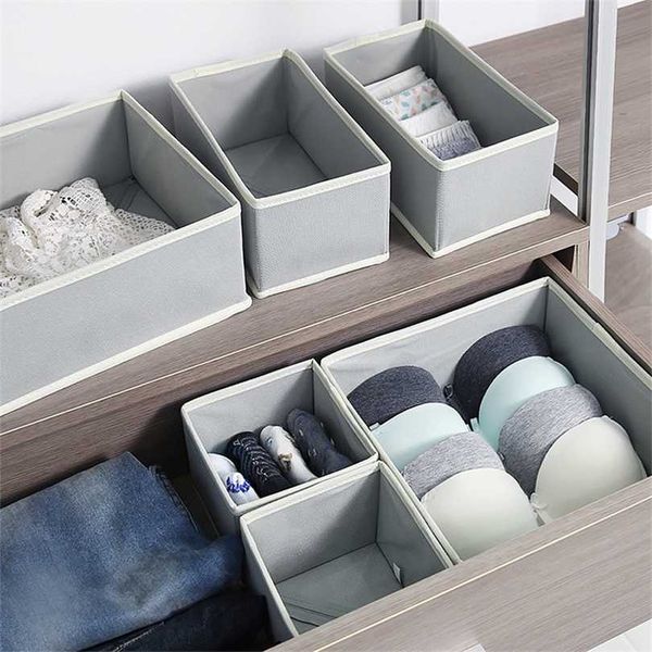 6 PCS Organizador de tela no tejida para ropa interior Armario sólido Cajas de cajones Caja de moda Almacenamiento Artículos pequeños Cremallera Eco 211102