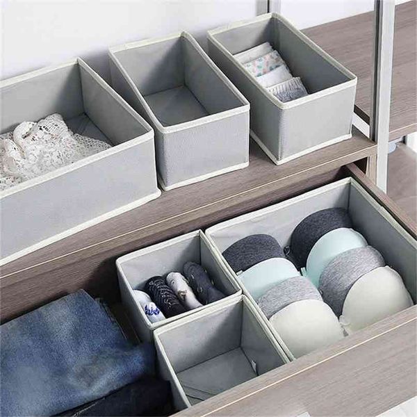 6 Pcs Non-tissé Tissu Organisateur Pour Sous-Vêtements Solide Armoire Tiroir Boîtes Mode Boîte De Rangement Petits Articles Zipper Eco 210922