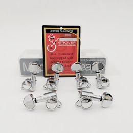 6 stks niet inline Chrome Grover Guitar Tuning Pegs 45 Angle Tuners Machine Head 3R + 3L (Good Packaging)