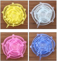 6 PCS ONE Set Grado Fresco Mantenimiento de silicona Stretch Suction Tapas Paches de alimentos Sellado Sellado Tapa Tapa Herramientas Herramientas de cocina 4 colores gratis