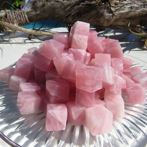 Cubes de pierres précieuses en Quartz Rose, 6 pièces, Madagascar, énergie de guérison, paix, amour, équilibre, pierre de poche