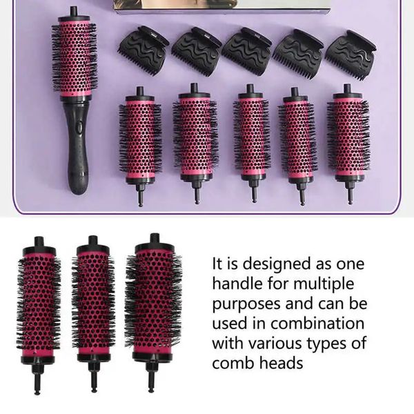 6 pièces ensemble de brosse à cheveux ronde poignée ergonomique détachable dents en Nylon souple ensemble de peigne à cheveux rond brosse à cheveux pour séchage par soufflage 240229