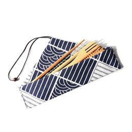 6 pièces/ensemble couverts en bambou ensemble de vaisselle Portable facile à transporter-ensemble de couverts en paille de bambou avec sac et brosse Camping en plein air SN4050