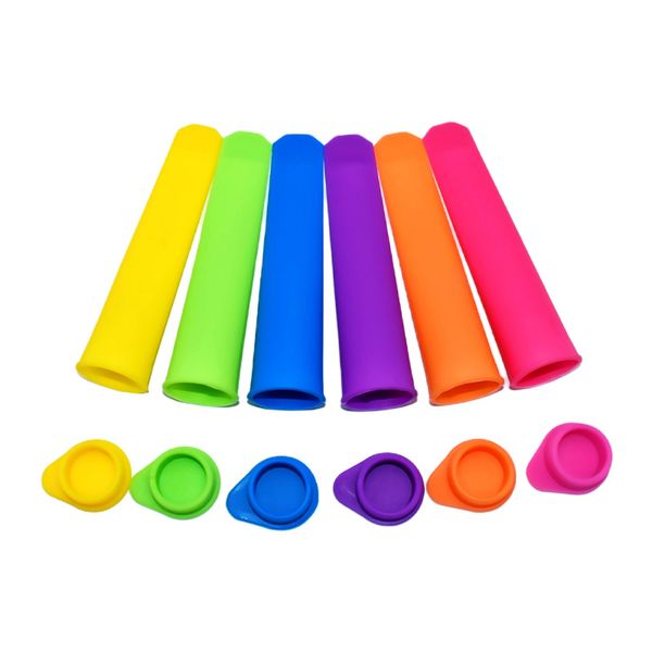 6 PCS / set Icecream Tools Silicone Popsicle Moules Ice Pop Maker Moule à Sucette Maison avec Couvercles Amovibles Réutilisable Couleur Aléatoire pour Enfants En Gros