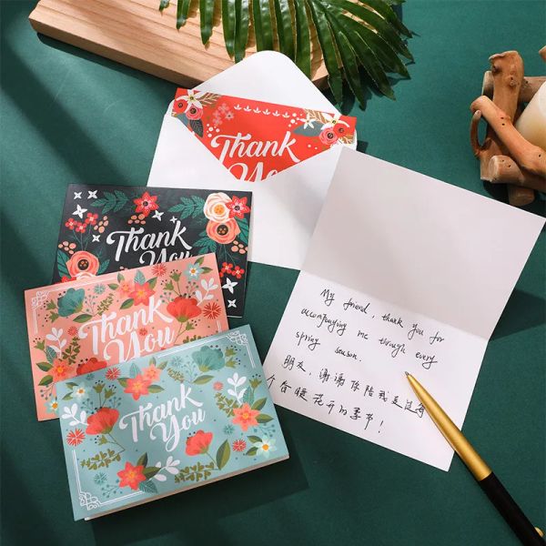 6 pièces/ensemble cartes de voeux de remerciement cartes d'invitation de mariage d'anniversaire de Saint-Valentin carte de voeux imprimée de fleurs avec enveloppe TH1160