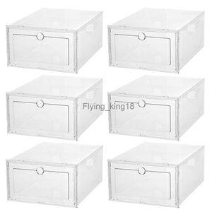 Caja de zapatos de 6 uds., contenedor de almacenamiento de zapatos, cajones de plástico transparente, estuche creativo, estante HKD230812