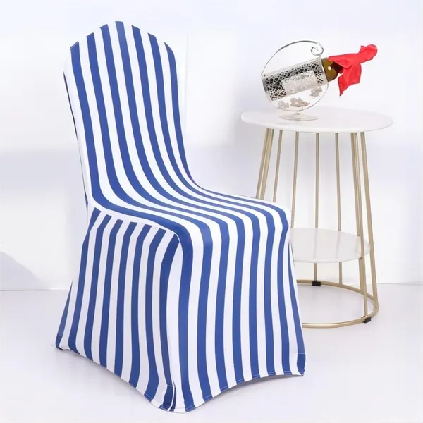 Fundas elásticas para sillas de LICRA, fundas de boda a rayas, color azul real y blanco, 6 uds.