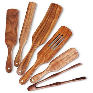 6 pc's houten spurken set teak spurtle set hittebestendige houten spatel kookgerei set anti-stick lepels