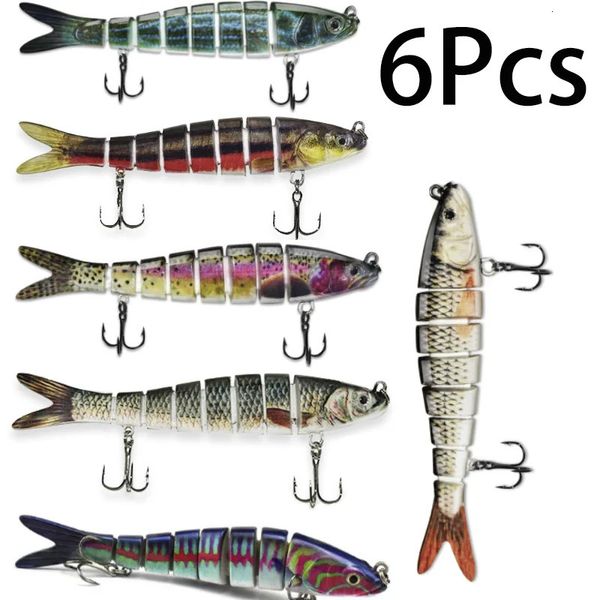 6 PcsPack 5.51in14cm 27g leurre de pêche 8 segments multi-articulés appâts à manivelle appât artificiel bionique à coulage lent 240223