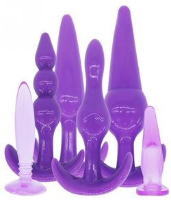 6 pcSset TPR Long Anal Sex Toys Soft Butt Plugs for Women Blackpink Adult Sexy Anal Buts Butt Pild avec 3 perles Y18930027393630