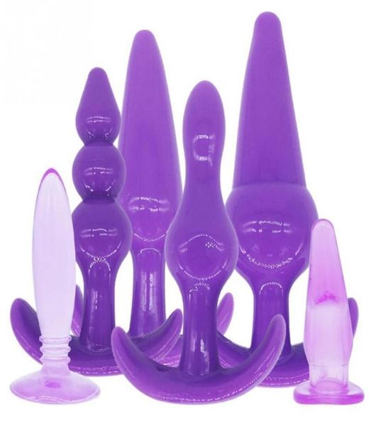 6 pcSset TPR Long Anal Sex Toys Soft Butt Forgs for Women Blackpink Adult Sexy Anal Buts Butt Pild avec 3 perles S181013093343384