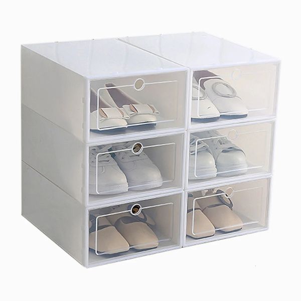 Boîte de chaussures de couleur de bonbons de 6 pièces Boîte de rangement de chaussures en plastique transparent tiroir de rangement de rangement de rangement blanc 240506