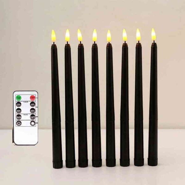 6 piezas de candelabros sin llama remotos de cuerpo negro, velas cónicas LED con batería de temporizador para Halloween, decoración de boda H1222