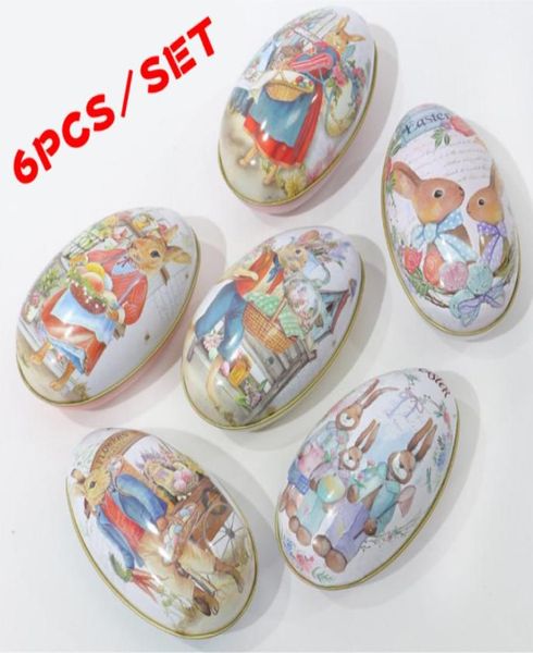 6 pièces robe de lapin de pâques impression alliage métal bibelot étain oeufs de pâques en forme de boîte à bonbons boîtier en fer blanc décoration de fête Z11235871126