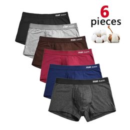 6 pièces/sous-vêtements pour hommes shorts de boxe pur coton couleur unie sous-vêtements sexy poches 3D pour améliorer la respirabilité des hanches sous-vêtements pour hommes 240109