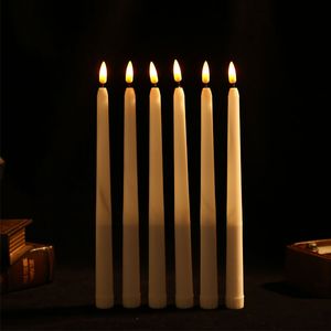 Velas cónicas LED sin llama parpadeantes de plástico de 6 piezas con llama de bala, velas de Navidad con batería de ámbar amarillo de 28 cm