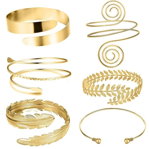 6 unids/set brazalete de brazo para mujeres niñas Color dorado Mental abierto brazo superior brazalete pulsera Simple ajustable brazalete conjunto Y1218