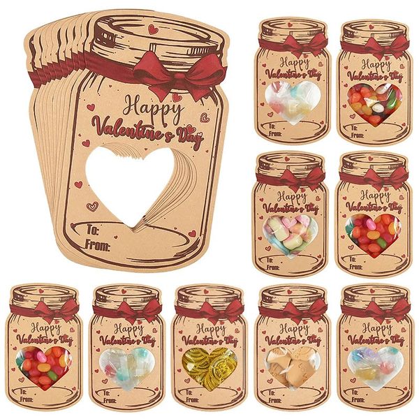 6 unids/set Feliz Día de San Valentín Bolsa de regalo de dulces Botella de deriva Tarjeta de felicitación Fiesta de bodas DIY Chocolate Galleta Embalaje Decoración 240124