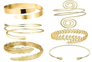 6 stuksetarmarmband voor vrouwen meisjes goud kleur mentaal open bovenarm bangle armband eenvoudige verstelbare armband armband set y19250194