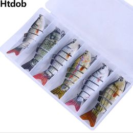 6-delige set kunstaasset met doos Multi-segmenten Jointed hard aas Wobblers Swimbait Crankbait Swim Bass voor snoek zinken 240312