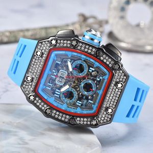 Montre pour hommes, 6 broches, diamant, Date automatique, édition limitée, marque de luxe, pleine fonction, montres à Quartz, bracelet en Silicone, KIS