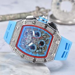 Reloj automático con fecha de diamante de 6 pines, reloj de edición limitada para hombre, reloj de cuarzo con función completa de lujo de marca superior, correa de silicona 253B