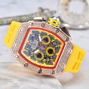 6 pin Diamond Automatic Date Watch Limited Edition herenhorloge Topmerk luxe full function quartz horlogeS Siliconen band DES