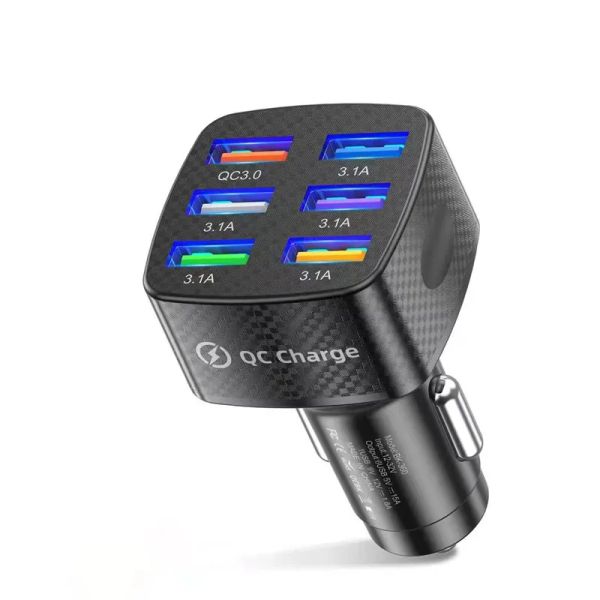 6 port super rapide chargeur USB pour iPhone 14 Pro Max 15 13 12 11 XR Max Huawei Oppo Samsung Xiaomi 240W Adaptateur de charge rapide 5V / 9V / 12V 15A Charger de voiture 6 Charge rapide USB