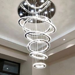 6 anneaux cristal LED Lustre pendentif luminaire cristal lumière Lustre suspendu Suspension pour salle à manger hall escaliers MY270v