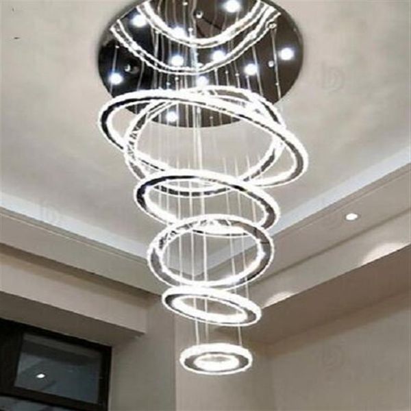 Lámpara colgante de cristal LED de 6 anillos, lámpara colgante de cristal, lustre, luz colgante de suspensión para comedor, vestíbulo, escaleras MY214M