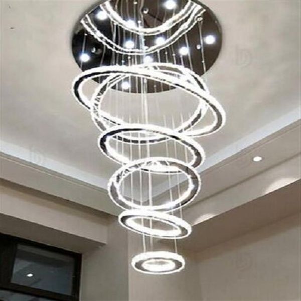 6 anillos de cristal LED lámpara colgante lámpara de cristal lustre colgante suspensión luz para comedor vestíbulo escaleras MY244M