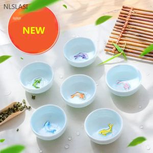 6 sets Chinese keramische kopjes visbekers blauw en witte theepot kleine porseleinen theekom thee thee kopje teaset accessoires drinkwar