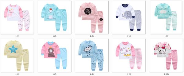 6 sets pour enfants pyjamas sets bébé fille garçon vêtements en coton imprime douce rêve pijamas baby girls carton t-shirt à manches longues + pantalon 2 pièces q01