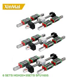 6 SETS Rail linéaire HGH20 Guide linéaire Toute longueur + Blocs de roulement linéaire + Vis à billes SFU1605 + 3 BK12 / BF12 + 3 écrous DSG16H + 3 coupleur