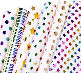 6 feuilles d'anniversaire papier d'emballage 50 * 70cm Love Star Polka Dot Cadeau de Noël Papier Valentin Day Birthday Gift Emballage Papier 240426