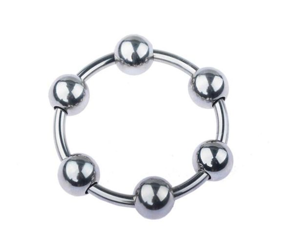 Anillo de gonobolia retardado de pene de acero inoxidable masculino de 6 tamaños con seis cuentas deslizables Anillo de pene Joyería Adulto BDSM Juguete sexual para glande Y2155791