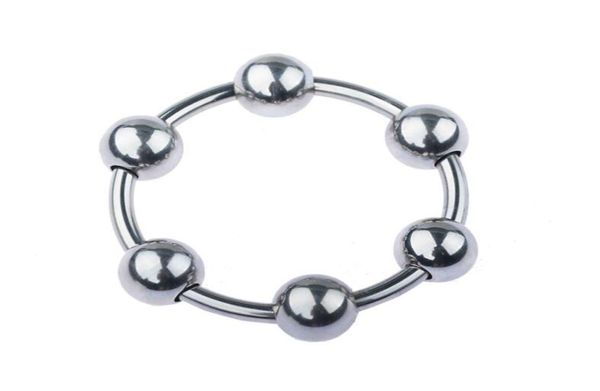 6 tamaño Masculino de acero inoxidable Pene retrasado anillo de gonobolia con seis cuentas consolables Joyería de anillo de polla BDSM SEX Toy para glande y9034280