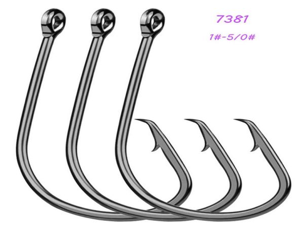 6 tailles 150 7381 Sport Circle Single Crochet High Carbon Steel Barbed Crochets de pêche Asian Carpe 200 pièces Lot1771499