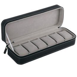 6 Slot Watch Box Portable Travel Zipper Case Collector Storage Jewelry Storage BoxBlack277b