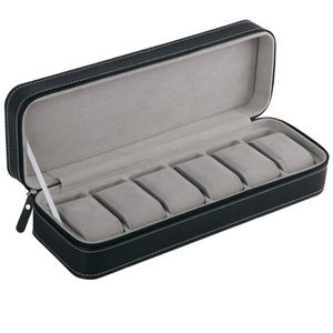 6 Slot Watch Box Portable Travel Zipper Case Collector Storage Jewelry Storage BoxBlack3309