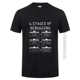 6 fasen van debugging t-shirts mannen katoen O-hals korte mouw tops Tee bug codering computer programmeur man t-shirt 210706