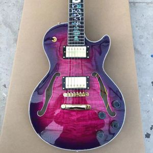 Guitare électrique à corps semi-creux 6 Stings, finition violet brillant, livraison gratuite