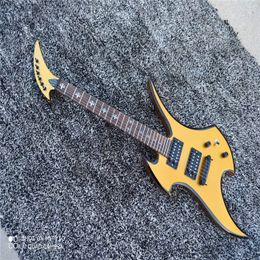 6-saitige E-Gitarre, goldfarben, individuell geformt, speziell eingelegter Kessel, schwarze Hardware