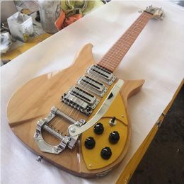 Guitare électrique Ricken 325 à 6 cordes, couleur en bois d'origine, quincaillerie Nichrome, petit pont vibrato, en stock, expédition rapide
