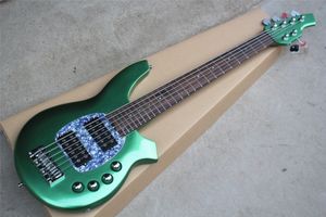 Guitare basse électrique verte 6 cordes 24 frettes avec micros actifs, incrustation de lune, peut être personnalisée