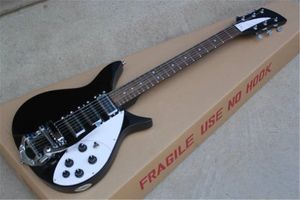 6 snaren zwart lichaam elektrische gitaar met tremolo brug, palissander toets, witte slagplaat, kan worden aangepast