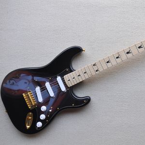 6 strings zwarte elektrische gitaar met schoonheidspatroon esdoorn fretboard sss pickups aanpasbaar