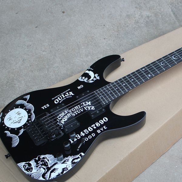 Guitarra eléctrica negra de 6 cuerdas con pegatina Monn, diapasón de palisandro Floyd Rose personalizable