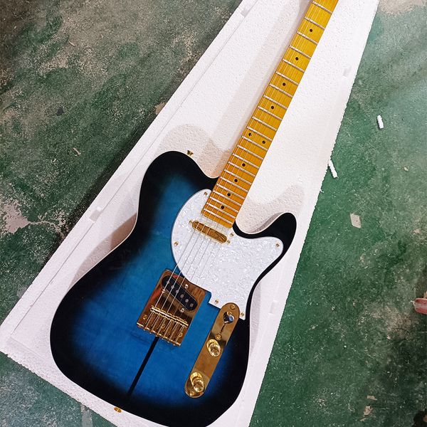 Guitare électrique Blue Dog 6 cordes avec manche en érable jaune White Pearl Pickguard personnalisable